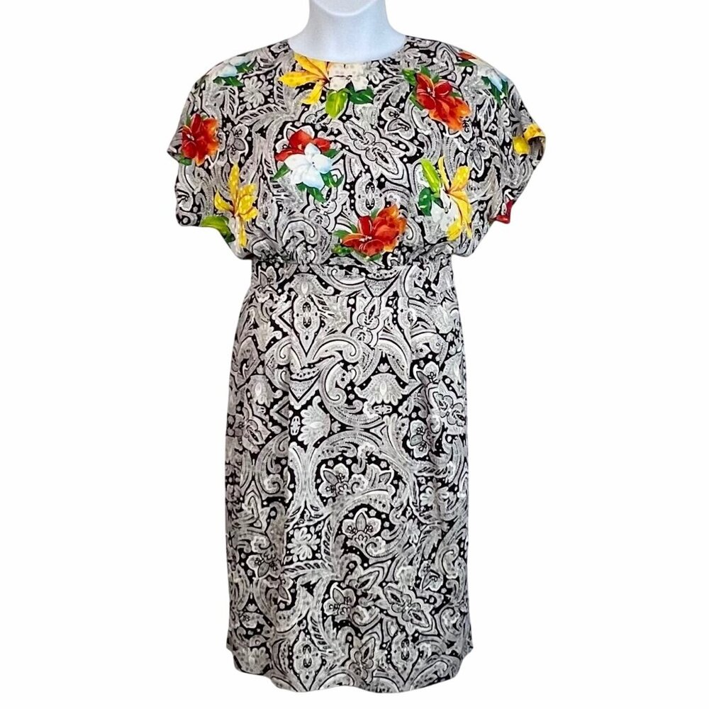 Richie Freeman For Teri Jon Silk Floral & Paisley Print Dress Midi Length Sz 10